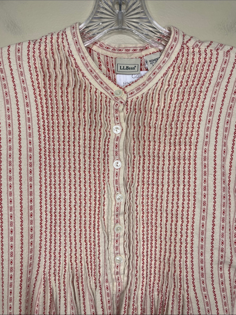 VINTAGE LL Bean Dobby Stripe Flannel Victorian Sleepwear Granny Nightgown Large - Picture 5 of 13